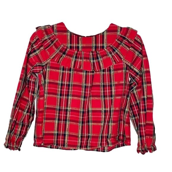 ❤️ CREWCUTS Kids Girls' ruffle cotton poplin top in tartan Blouse Size L - Picture 5 of 5